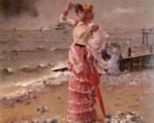 阿尔弗雷德 史蒂文斯 : Femme Elegante Voyant Filer Un Vapeur